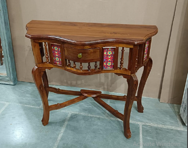 Zig Zag Wooden Console with Wooden Top